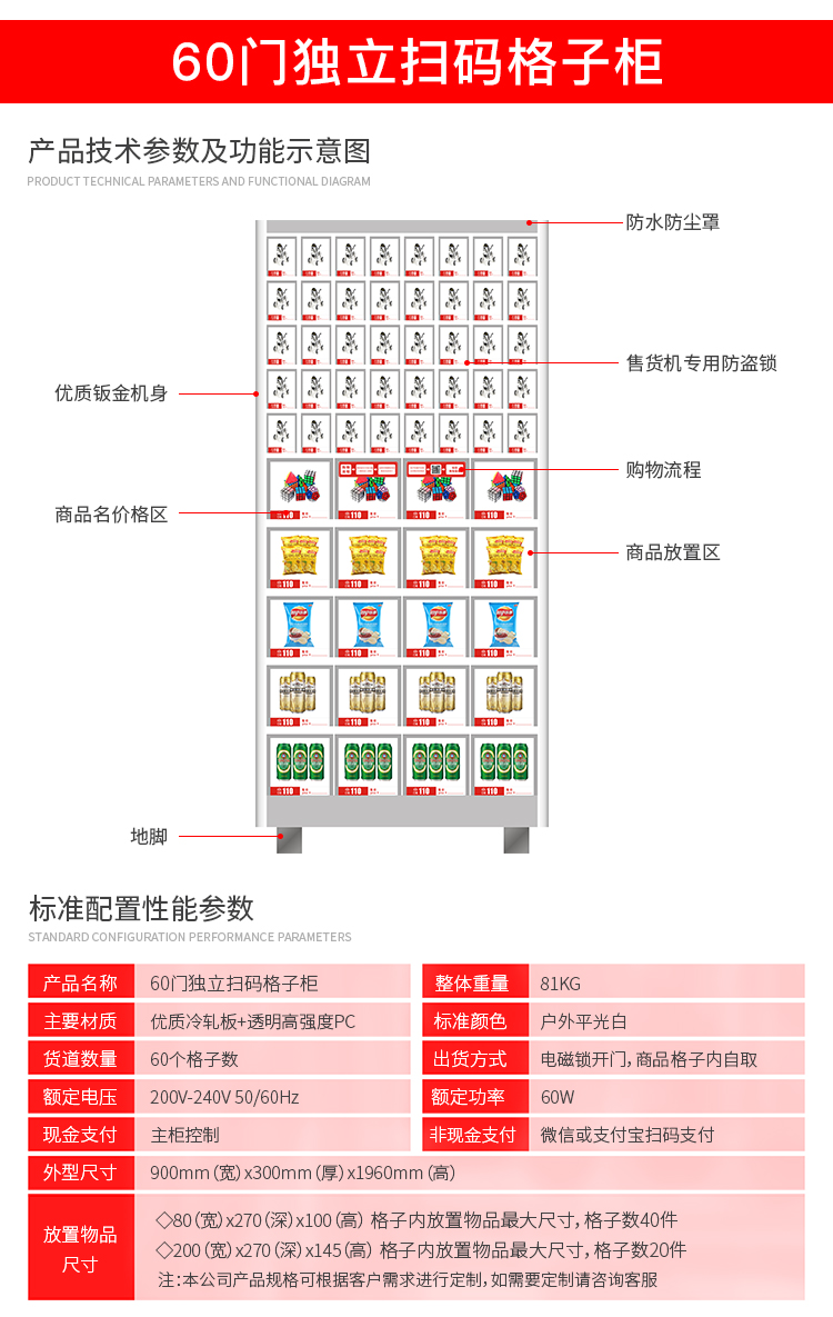 優(yōu)趣生活自動售賣機(jī) 獨立掃碼60門格子柜 無人新零售(圖2)